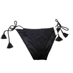Victoria’s Secret Boho Crochet Tassel Side Tie Bikini Bottom Black Size L
